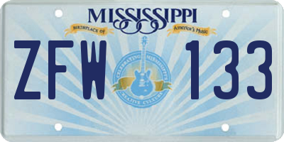 MS license plate ZFW133