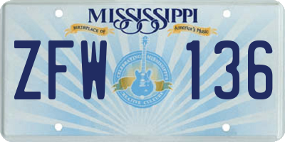 MS license plate ZFW136