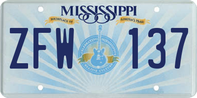 MS license plate ZFW137