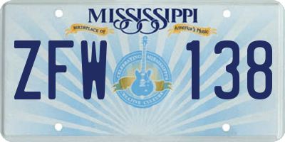 MS license plate ZFW138