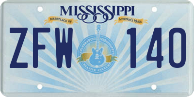 MS license plate ZFW140