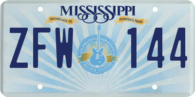 MS license plate ZFW144