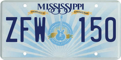MS license plate ZFW150