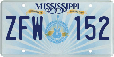MS license plate ZFW152