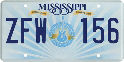 MS license plate ZFW156