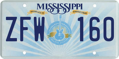MS license plate ZFW160