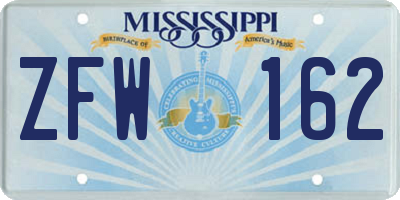 MS license plate ZFW162