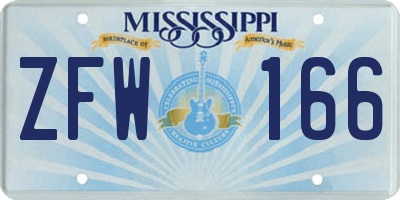 MS license plate ZFW166