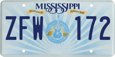 MS license plate ZFW172