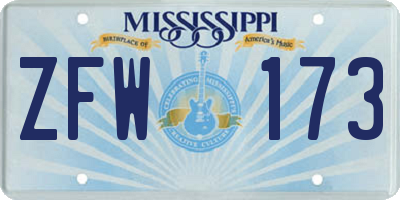 MS license plate ZFW173