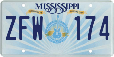 MS license plate ZFW174