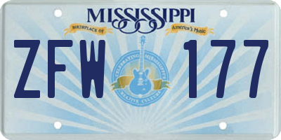 MS license plate ZFW177
