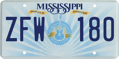 MS license plate ZFW180