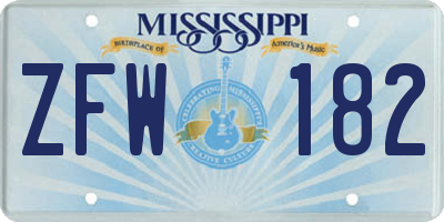 MS license plate ZFW182