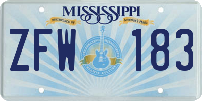 MS license plate ZFW183