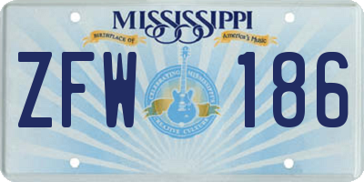 MS license plate ZFW186