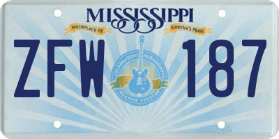 MS license plate ZFW187