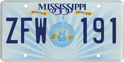 MS license plate ZFW191