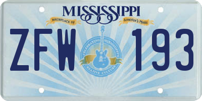 MS license plate ZFW193