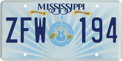 MS license plate ZFW194