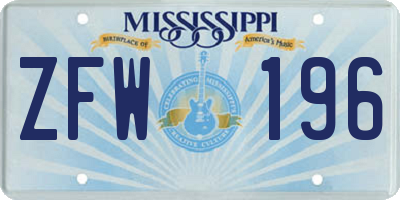 MS license plate ZFW196