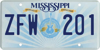 MS license plate ZFW201