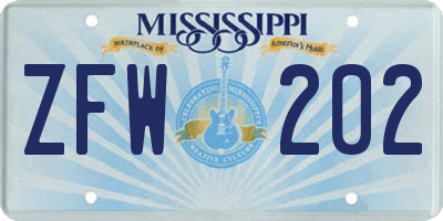 MS license plate ZFW202
