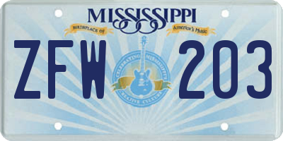 MS license plate ZFW203