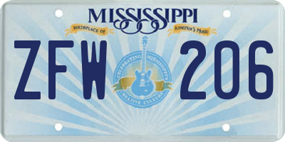 MS license plate ZFW206