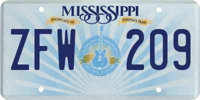 MS license plate ZFW209