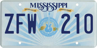 MS license plate ZFW210