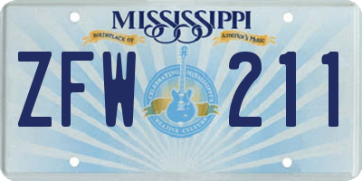 MS license plate ZFW211