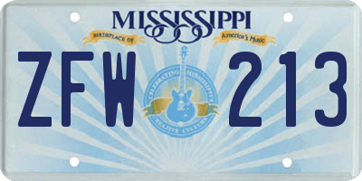 MS license plate ZFW213
