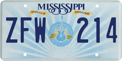 MS license plate ZFW214