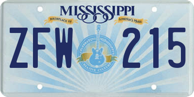 MS license plate ZFW215