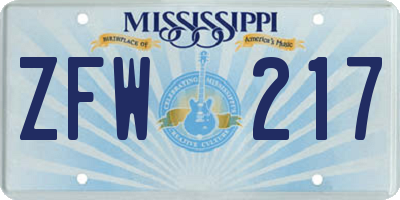 MS license plate ZFW217