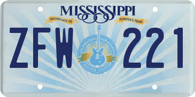 MS license plate ZFW221
