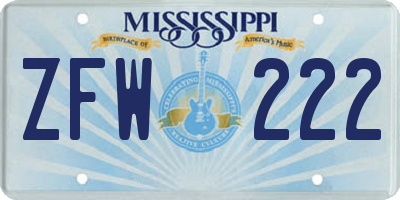 MS license plate ZFW222