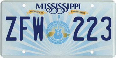 MS license plate ZFW223