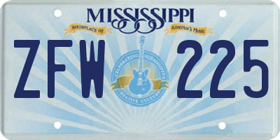 MS license plate ZFW225
