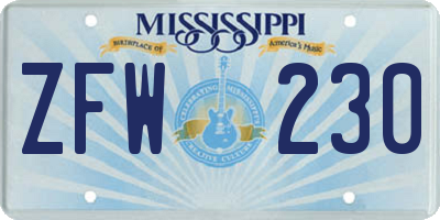 MS license plate ZFW230