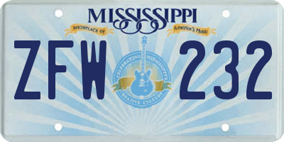 MS license plate ZFW232