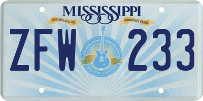 MS license plate ZFW233