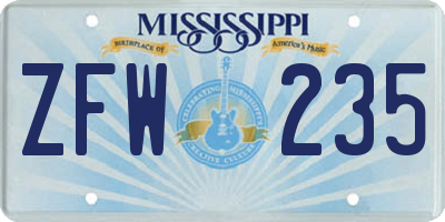 MS license plate ZFW235
