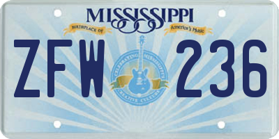 MS license plate ZFW236