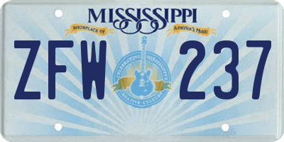 MS license plate ZFW237