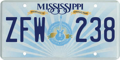 MS license plate ZFW238