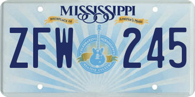 MS license plate ZFW245