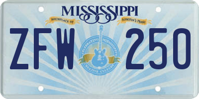 MS license plate ZFW250