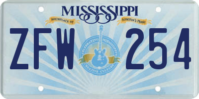 MS license plate ZFW254